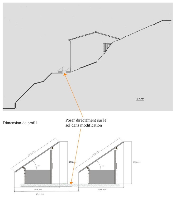 Plan de coté de la maison avec les panneaux représentés