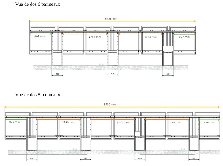 Vue des panneaux de dos avec leurs supports et les dimensions