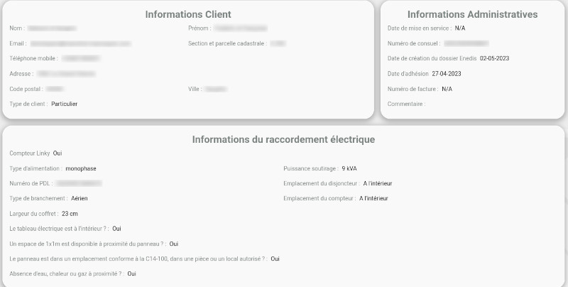 Capture d'écran des informations nécessaires pour l'inscription chez USE